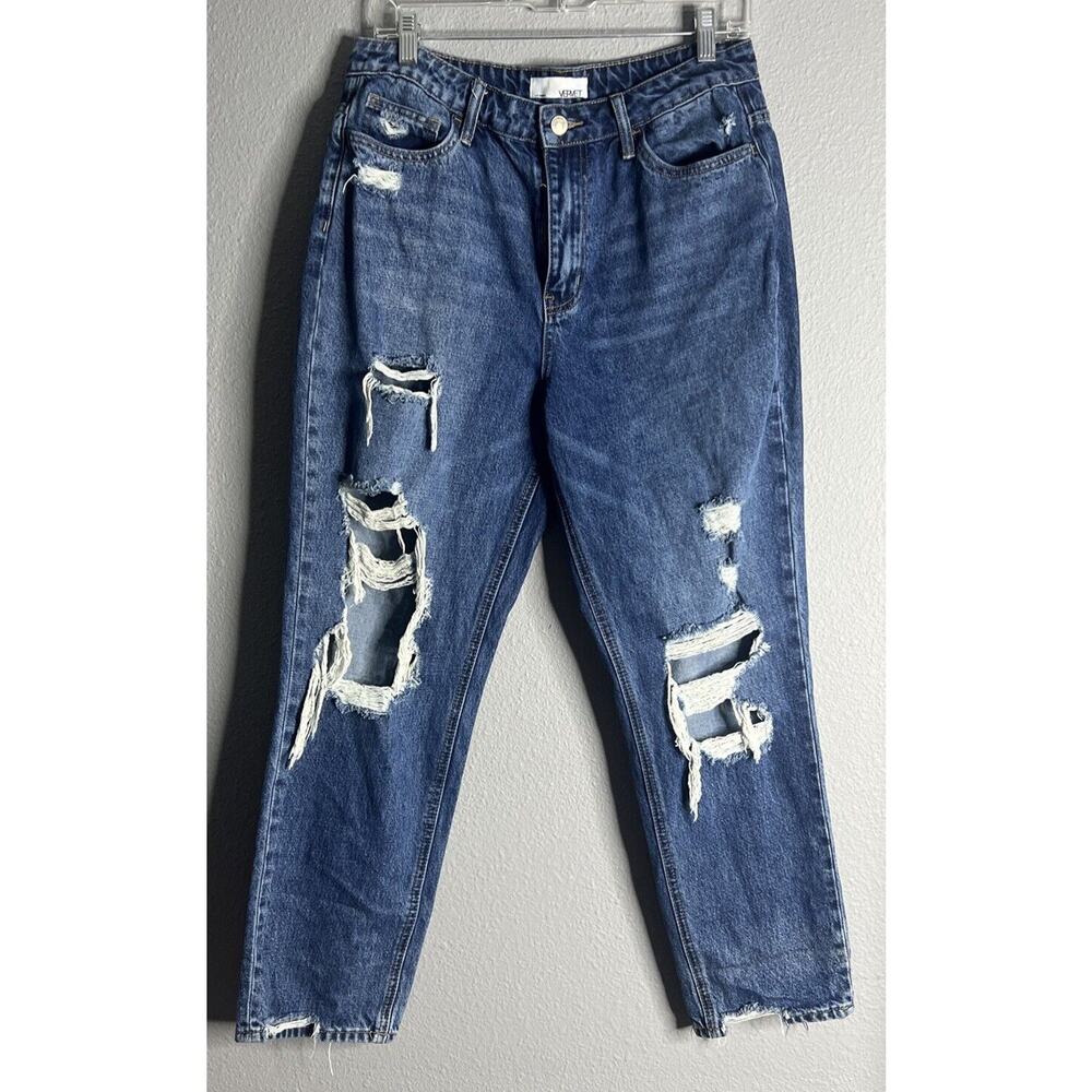 Vervet 29 Jeans 90s Y2K Flare Distressed Raw Hem Retro Grunge Button Fly Momcore